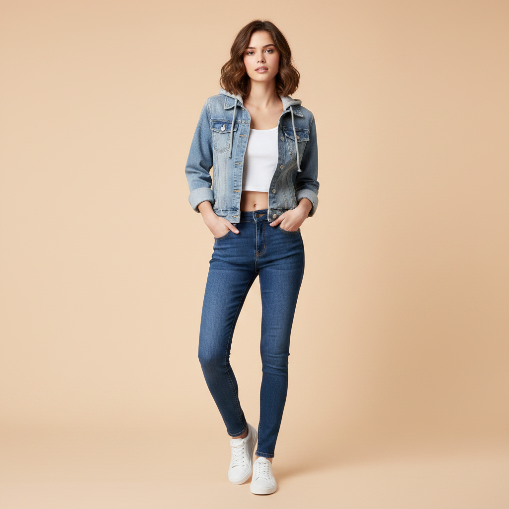 Denim Jacket with Removable Hood | Women's Casual Jacket